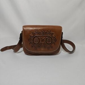 Patricia Nash Brown Tooled Leather Flap Front Western Purse